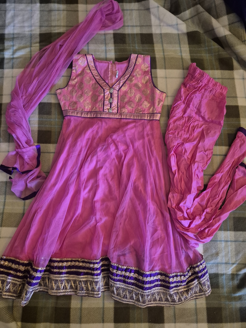 Pink Anarkali Dress with Scarf and Pants